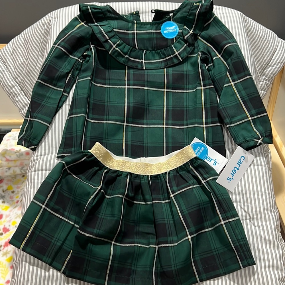 Carters Green Plaid Woven Dobby Top & Green Plaid Twill Skirt